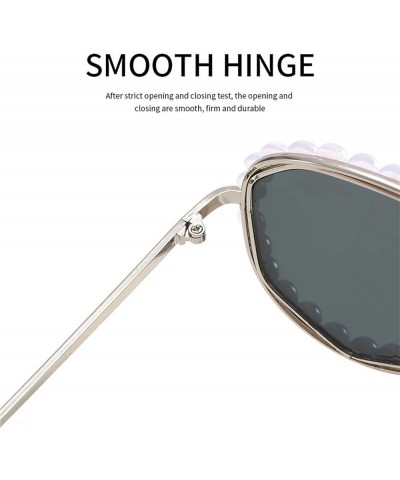 Womens Shiny Pearl Sunglasses Retro Oversized Glasses for Women Pilot Rhinestone Crystal Eyeglasses Blue $9.52 Oval