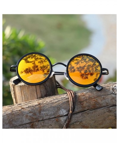 Retro 45mm Small Round Full Rim Polarized Gold Mirrored Driving Sunglasses Reading Glasses for Men Women-Gold||+0.50 Strength...