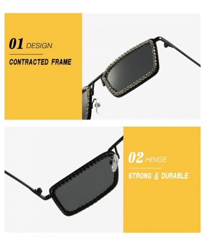 Rectangle Rhinestone Sunglasses Women Fashion Small frame square Diamond bling party Sun Glasses Crystal Shades Silver Plian ...