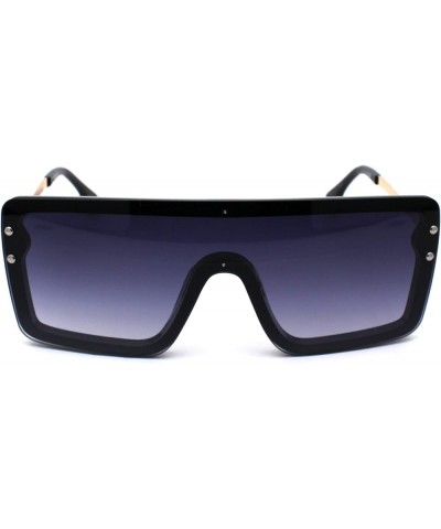 Unisex Rectangular Shield Robotic Oversize Sunglasses Black Gold Smoke $9.51 Shield