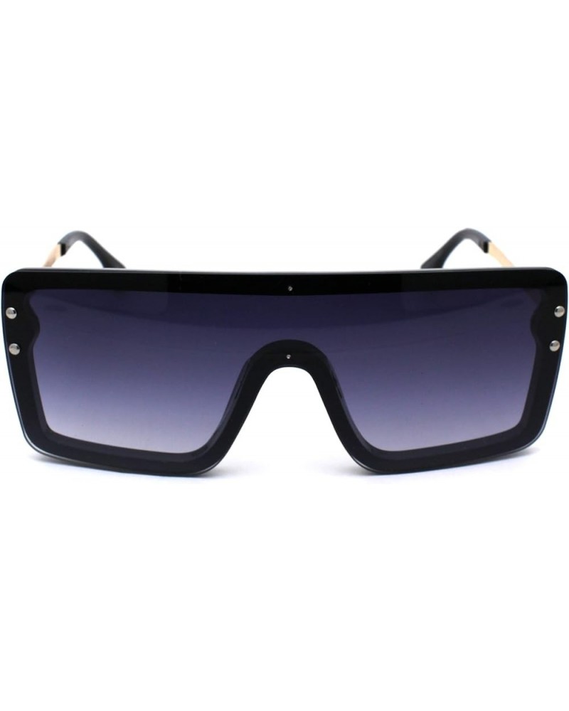 Unisex Rectangular Shield Robotic Oversize Sunglasses Black Gold Smoke $9.51 Shield