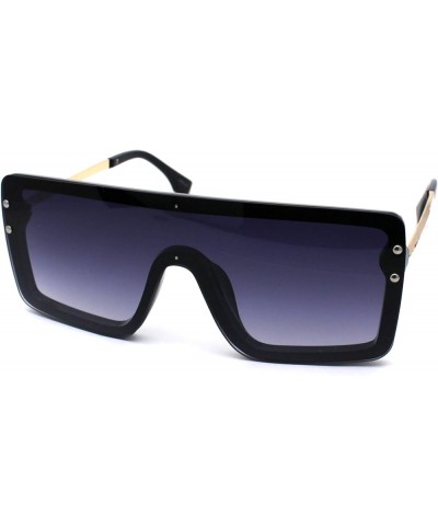 Unisex Rectangular Shield Robotic Oversize Sunglasses Black Gold Smoke $9.51 Shield