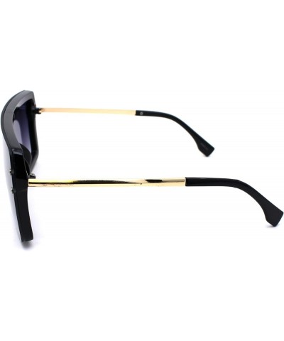 Unisex Rectangular Shield Robotic Oversize Sunglasses Black Gold Smoke $9.51 Shield