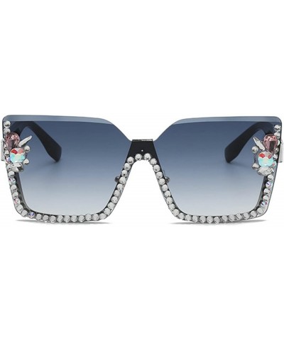 Oversized Women Sunglasses Diamond Studded Bling Rimless Rhinestone Sunglasses Large Trendy Square Sunglasses for Women Blue ...