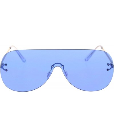 Panel Shield Rimless Light Oversize Retro Racer Sunglasses Gold Blue $8.98 Shield