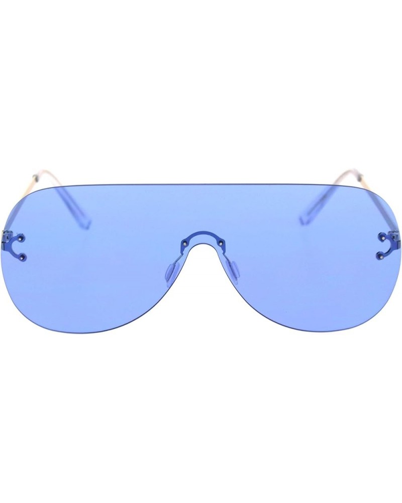 Panel Shield Rimless Light Oversize Retro Racer Sunglasses Gold Blue $8.98 Shield