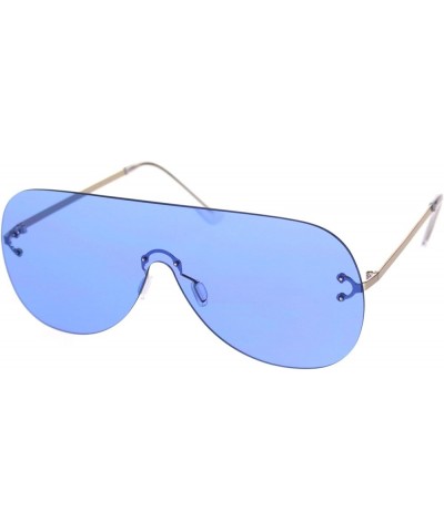 Panel Shield Rimless Light Oversize Retro Racer Sunglasses Gold Blue $8.98 Shield