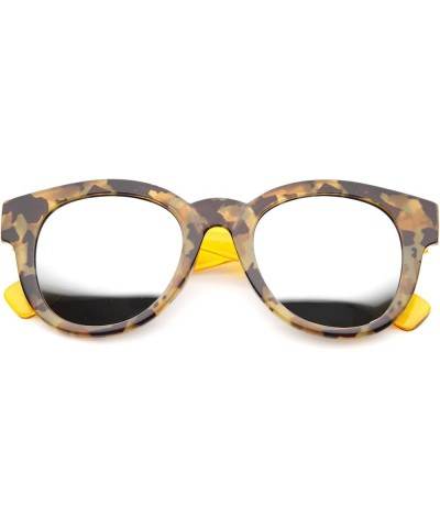 Two-Toned Translucent Temple Reflective Mirror Lens Horn Rimmed Sunglasses 49mm Block-tortoise-yellow / Silver Mirror $8.95 W...