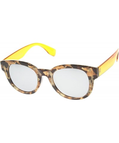 Two-Toned Translucent Temple Reflective Mirror Lens Horn Rimmed Sunglasses 49mm Block-tortoise-yellow / Silver Mirror $8.95 W...