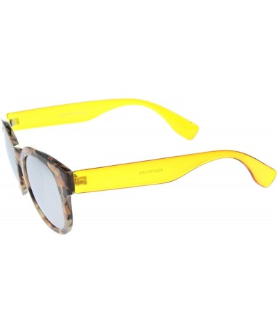 Two-Toned Translucent Temple Reflective Mirror Lens Horn Rimmed Sunglasses 49mm Block-tortoise-yellow / Silver Mirror $8.95 W...