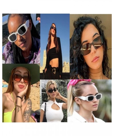 Rectangle Retro 90s Sunglasses for Women Men Thick Trendy Square Vintage Fashion Glasses Black Frame Grey Lens Leopard Frame ...