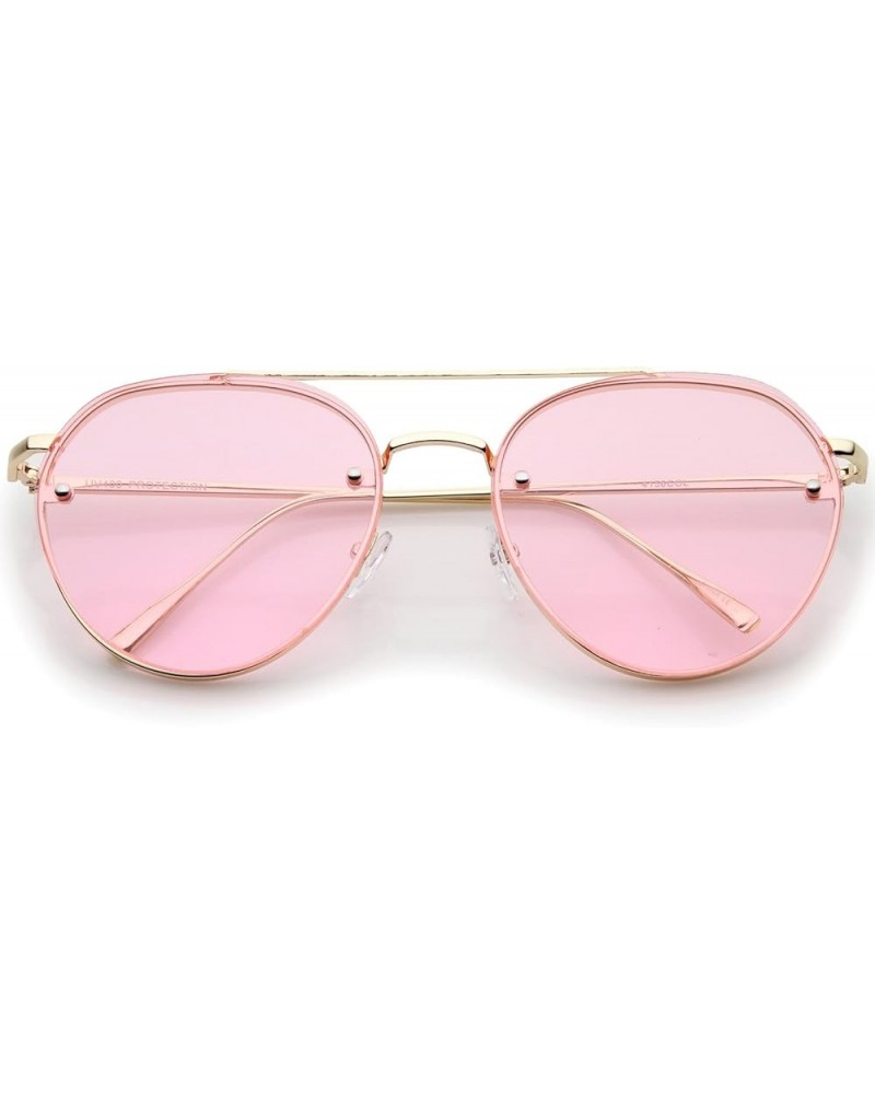 Modern Slim Temples Brow Bar Rimless Colored Flat Lens Aviator Sunglasses 59mm Gold / Pink $10.19 Rimless