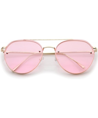 Modern Slim Temples Brow Bar Rimless Colored Flat Lens Aviator Sunglasses 59mm Gold / Pink $10.19 Rimless