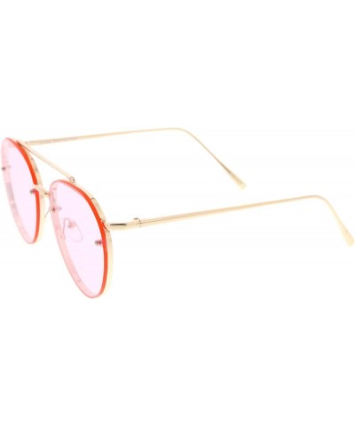 Modern Slim Temples Brow Bar Rimless Colored Flat Lens Aviator Sunglasses 59mm Gold / Pink $10.19 Rimless