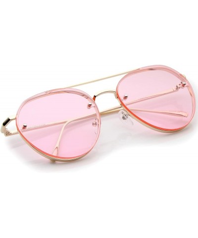 Modern Slim Temples Brow Bar Rimless Colored Flat Lens Aviator Sunglasses 59mm Gold / Pink $10.19 Rimless