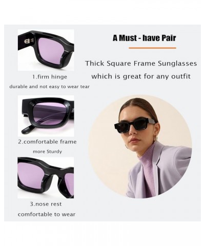 Retro Rectangle Polarized Sunglasses for Small Face Women Men Chunky Square Thick Frame Glasses UV400 Protection A09 Black/Cl...