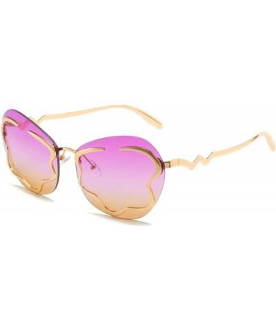 Fashion Unique Rimless Sunglasses Women Men Trendy Cloud Shape Metal Sun Glasses Clear Ocean Lens Decorative Eyewear Purple Y...