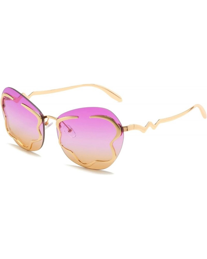 Fashion Unique Rimless Sunglasses Women Men Trendy Cloud Shape Metal Sun Glasses Clear Ocean Lens Decorative Eyewear Purple Y...