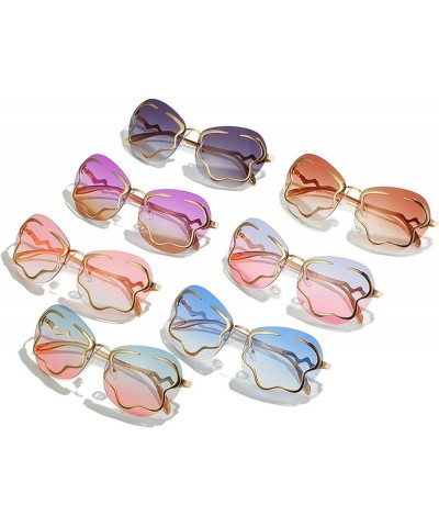 Fashion Unique Rimless Sunglasses Women Men Trendy Cloud Shape Metal Sun Glasses Clear Ocean Lens Decorative Eyewear Purple Y...