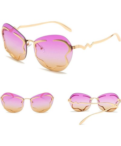 Fashion Unique Rimless Sunglasses Women Men Trendy Cloud Shape Metal Sun Glasses Clear Ocean Lens Decorative Eyewear Purple Y...