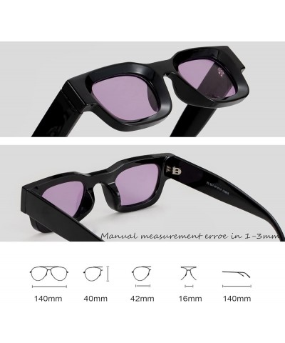 Retro Rectangle Polarized Sunglasses for Small Face Women Men Chunky Square Thick Frame Glasses UV400 Protection A09 Black/Cl...