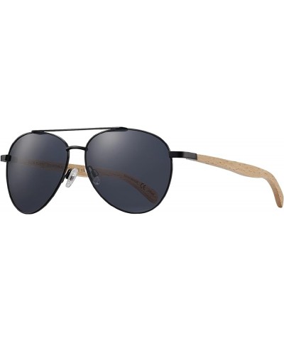 Amador Sunglasses with Polarized Lenses Matte Black/Natural Beechwood With Smoke Polarized Lens $32.00 Aviator