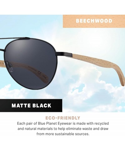 Amador Sunglasses with Polarized Lenses Matte Black/Natural Beechwood With Smoke Polarized Lens $32.00 Aviator