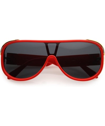 High Fashion Neutral Rounded Lens Flat Top Oversize Shield Sunglasses 68mm Red / Smoke $10.25 Oversized