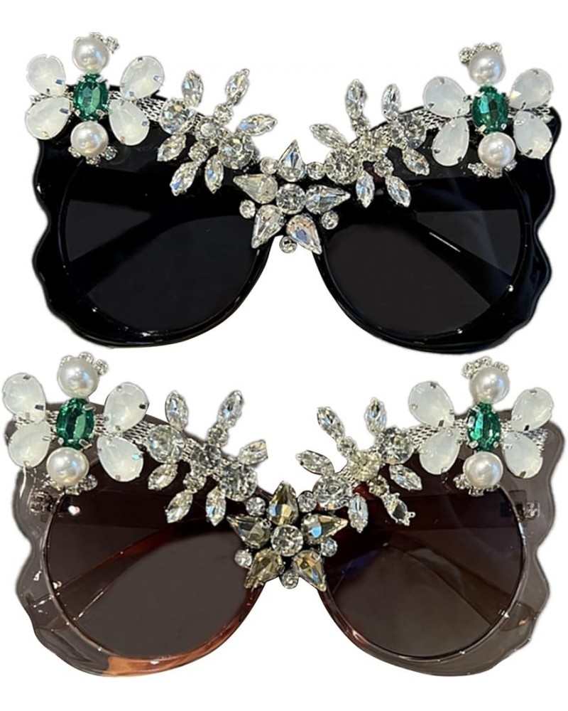 Oversized Butterfly Diamond Sunglasses for Women Sparkling Rhinestone Sunglasses Irregular Diamond bling Party Glasses 2pcs-b...