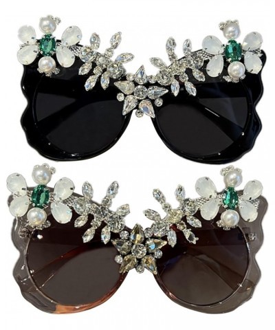 Oversized Butterfly Diamond Sunglasses for Women Sparkling Rhinestone Sunglasses Irregular Diamond bling Party Glasses 2pcs-b...