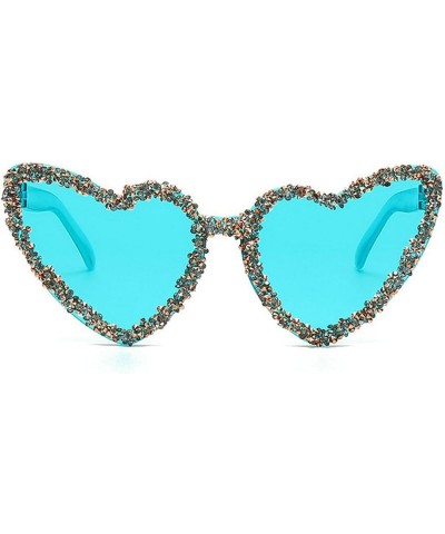 Glittering Peach Heart Frameless Sunglasses Luxury Diamond Shiny Rhinestone Love Heart Party Eyeglasses Blue $10.73 Designer