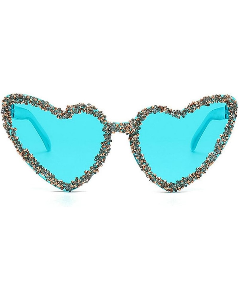 Glittering Peach Heart Frameless Sunglasses Luxury Diamond Shiny Rhinestone Love Heart Party Eyeglasses Blue $10.73 Designer