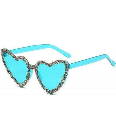 Glittering Peach Heart Frameless Sunglasses Luxury Diamond Shiny Rhinestone Love Heart Party Eyeglasses Blue $10.73 Designer