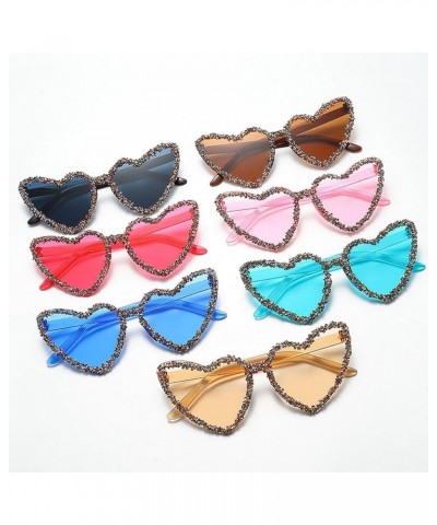 Glittering Peach Heart Frameless Sunglasses Luxury Diamond Shiny Rhinestone Love Heart Party Eyeglasses Blue $10.73 Designer