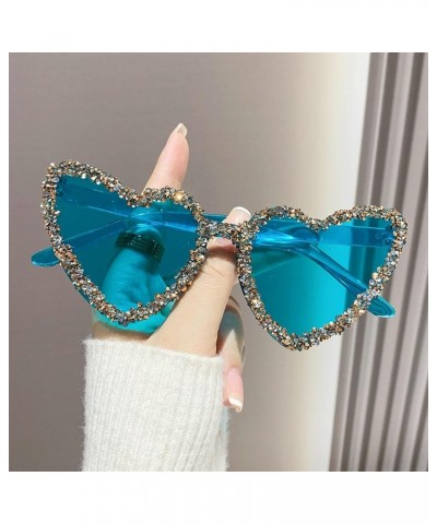 Glittering Peach Heart Frameless Sunglasses Luxury Diamond Shiny Rhinestone Love Heart Party Eyeglasses Blue $10.73 Designer