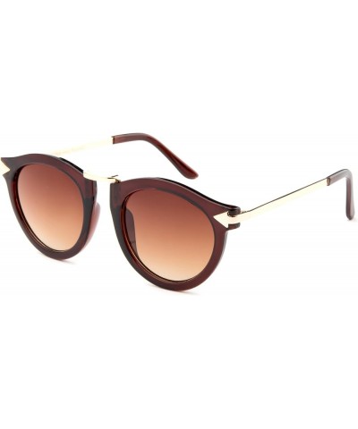 Newbee Fashion -"Kyla" Unique Round Glasses with UV400 Flash Lenses Modern Fashion Sunglasses Brown Brown $8.99 Cat Eye