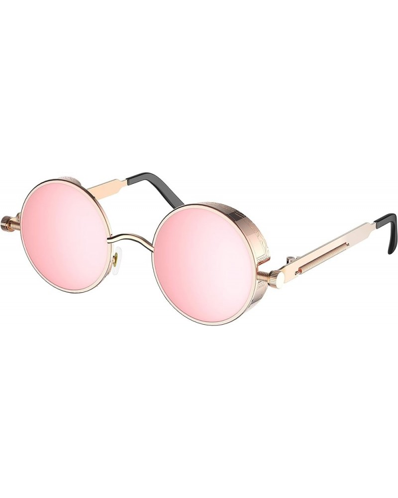 Retro Gothic Steampunk Sunglasses for Women Men Round Lens Metal Frame Gold Pink $10.09 Round