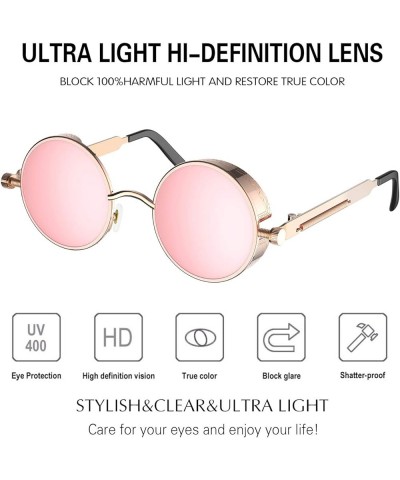 Retro Gothic Steampunk Sunglasses for Women Men Round Lens Metal Frame Gold Pink $10.09 Round