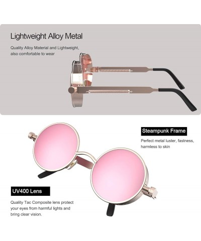 Retro Gothic Steampunk Sunglasses for Women Men Round Lens Metal Frame Gold Pink $10.09 Round