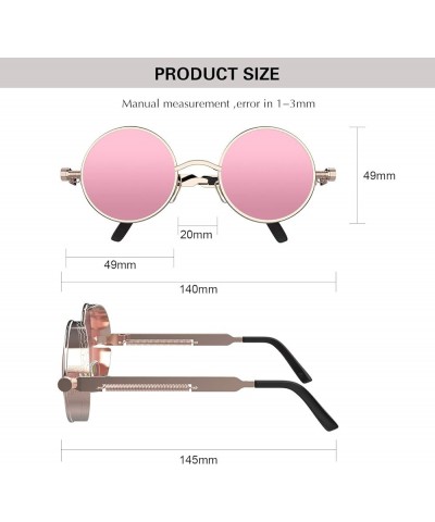 Retro Gothic Steampunk Sunglasses for Women Men Round Lens Metal Frame Gold Pink $10.09 Round