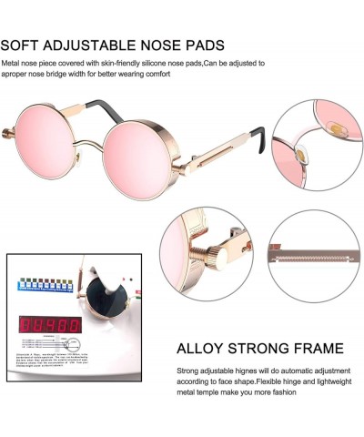 Retro Gothic Steampunk Sunglasses for Women Men Round Lens Metal Frame Gold Pink $10.09 Round