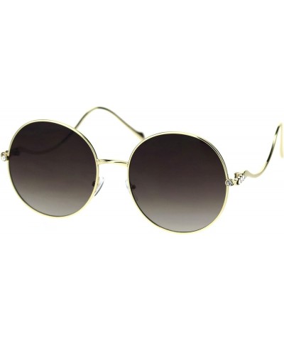 Womens Round Circle Rhinestones Sunglasses Curved Temples UV 400 Gold (Brown Smoke) $8.64 Wayfarer