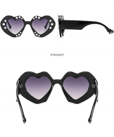 Pink Rhinestone Heart Sunglasses Women Bling Heart Shape Rimless Sunglasses Shiny Transparent Heart Glasses Black $10.05 Rimless