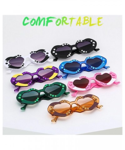 Pink Rhinestone Heart Sunglasses Women Bling Heart Shape Rimless Sunglasses Shiny Transparent Heart Glasses Black $10.05 Rimless