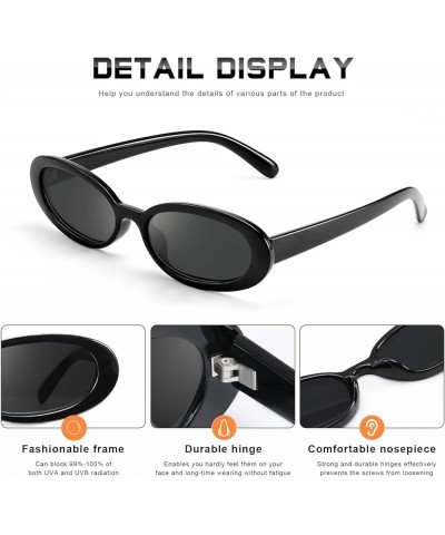 Retro Oval Sunglasses for Women Men Fashion Small Frame Sun Glasses 90s Style Driving Glasses UV400 Protection A2 Black+black...