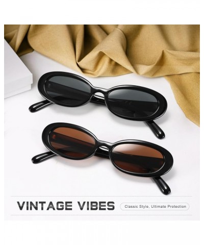 Retro Oval Sunglasses for Women Men Fashion Small Frame Sun Glasses 90s Style Driving Glasses UV400 Protection A2 Black+black...