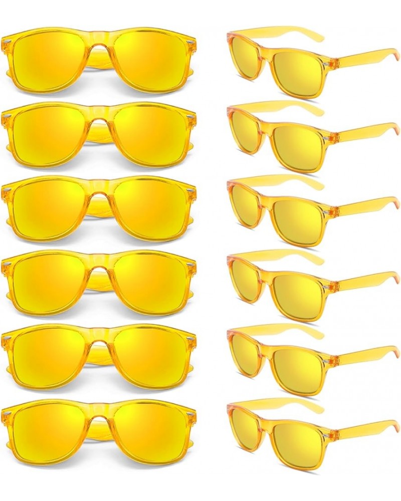 12 Pack Retro Colored Sunglasses Transparent Frame Mirrored Lenses Bulk Party Glasses Birthday Beach Unisex Yellow $9.89 Rect...