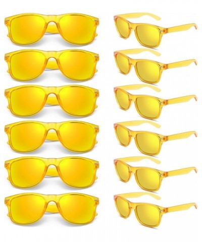 12 Pack Retro Colored Sunglasses Transparent Frame Mirrored Lenses Bulk Party Glasses Birthday Beach Unisex Yellow $9.89 Rect...