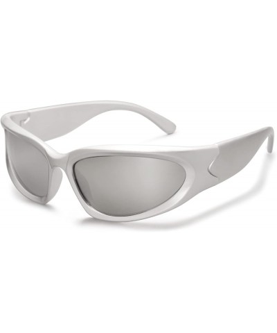 Wrap Around Sport Sunglasses for Women Trendy Fashion Athletic Shades 1 Silver Frame/Silver Lens $7.64 Rectangular