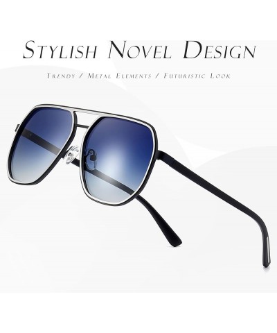 Polygon Aviator Sunglasses for Men Polarized Trendy Square Sun Glasses Retro Pilot Shades UV Protection Black Frame/Silver Ri...